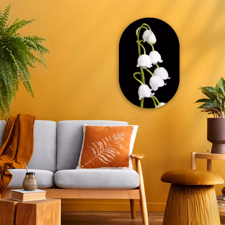 Lelietjes van dalen - Bloemen - Zwart - Flora Wandcirkel Ovaal Forex klein -sfeer4