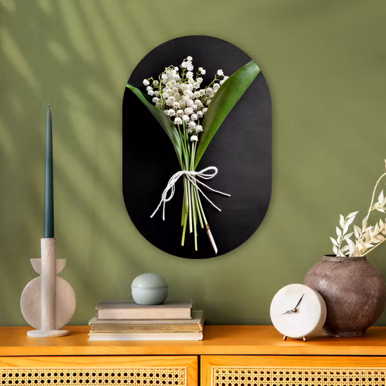 Lelietjes van dalen - Bloemen - Stilleven - Flora Wandcirkel Ovaal Forex klein -sfeer2