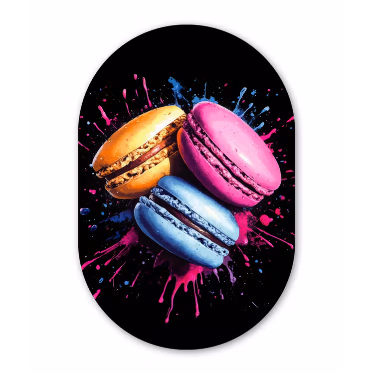 Macarons - Dessert - Graffiti - Kleurrijk - Roze - Blauw - Geel Wandcirkel Ovaal Forex klein -3d