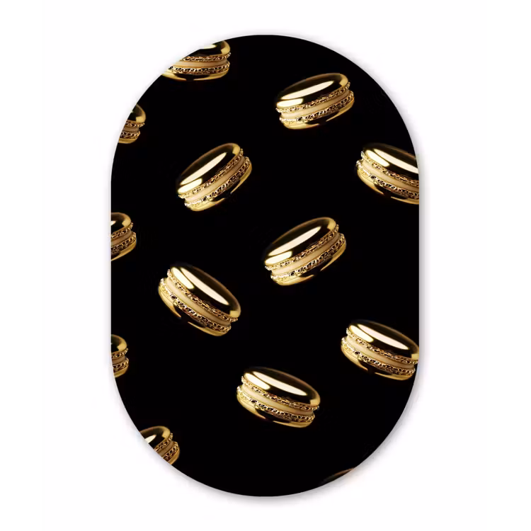 Macarons - Patroon - Goud - Zwart Wandcirkel Ovaal Forex klein -3d