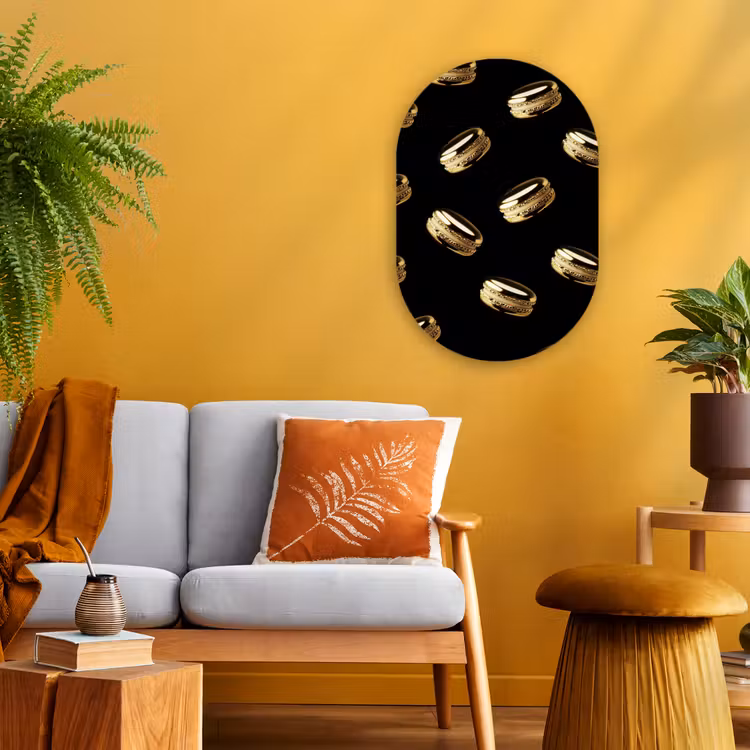 Macarons - Patroon - Goud - Zwart Wandcirkel Ovaal Forex klein -sfeer4