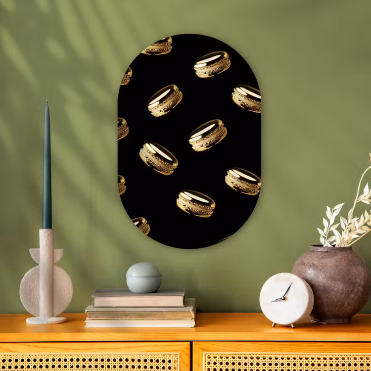Macarons - Patroon - Goud - Zwart Wandcirkel Ovaal Forex klein -sfeer2