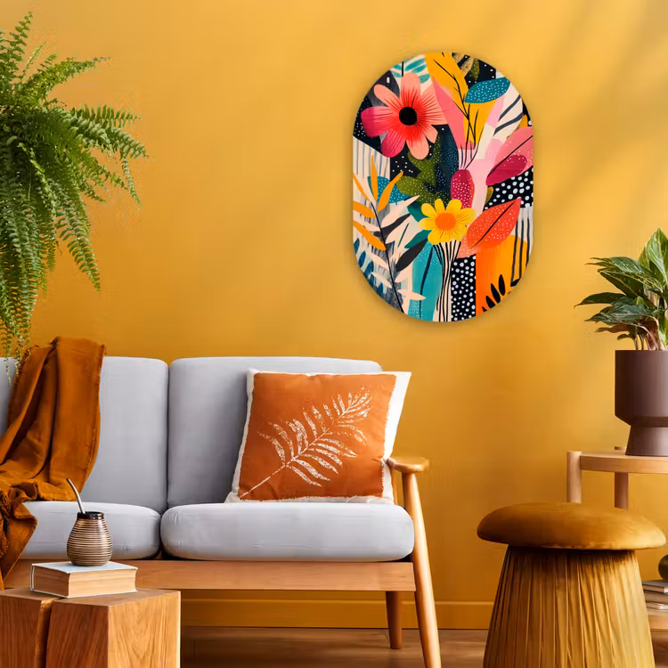Schilderij - Abstract - Bloemen - Roze Wandcirkel Ovaal Forex klein -sfeer4