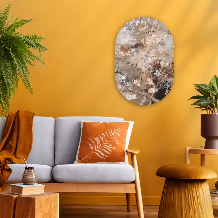 Amandelbloesem - Kunst - Van Gogh - Beige - Abstract Wandcirkel Ovaal Forex klein -sfeer4