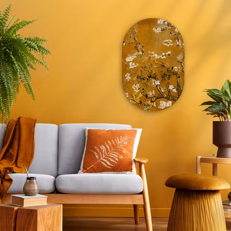 Amandelbloesem - Kunst - Van Gogh - Goud Wandcirkel Ovaal Forex klein -sfeer4