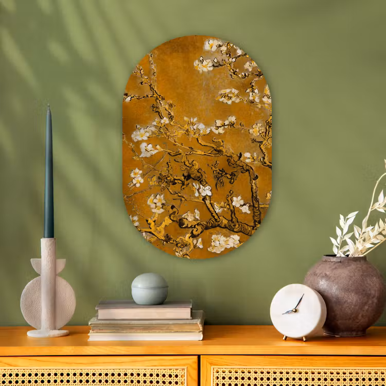 Amandelbloesem - Kunst - Van Gogh - Goud Wandcirkel Ovaal Forex klein -sfeer2