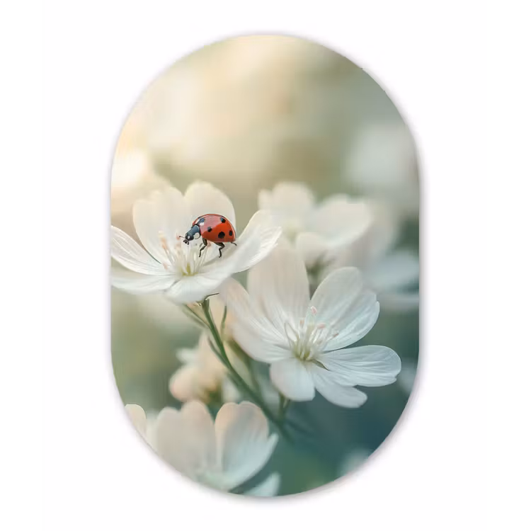 Lieveheersbeestje - Bloemen - Wit Wandcirkel Ovaal Forex klein -3d