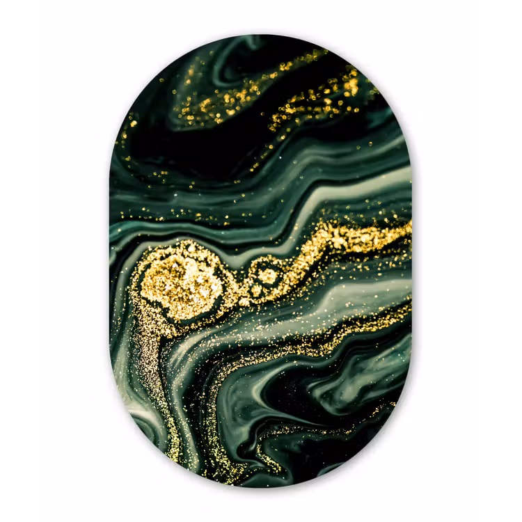 Marmer - Goud - Glitter - Groen - Marmerlook - Luxe Wandcirkel Ovaal Forex klein -3d