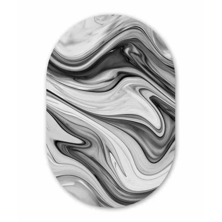 Marmer - Patronen - Grijs - Marmerlook - Zwart Wandcirkel Ovaal Forex klein -3d