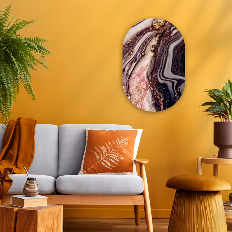 Marmer - Roze - Goud - Glitter - Marmerlook Wandcirkel Ovaal Forex klein -sfeer4