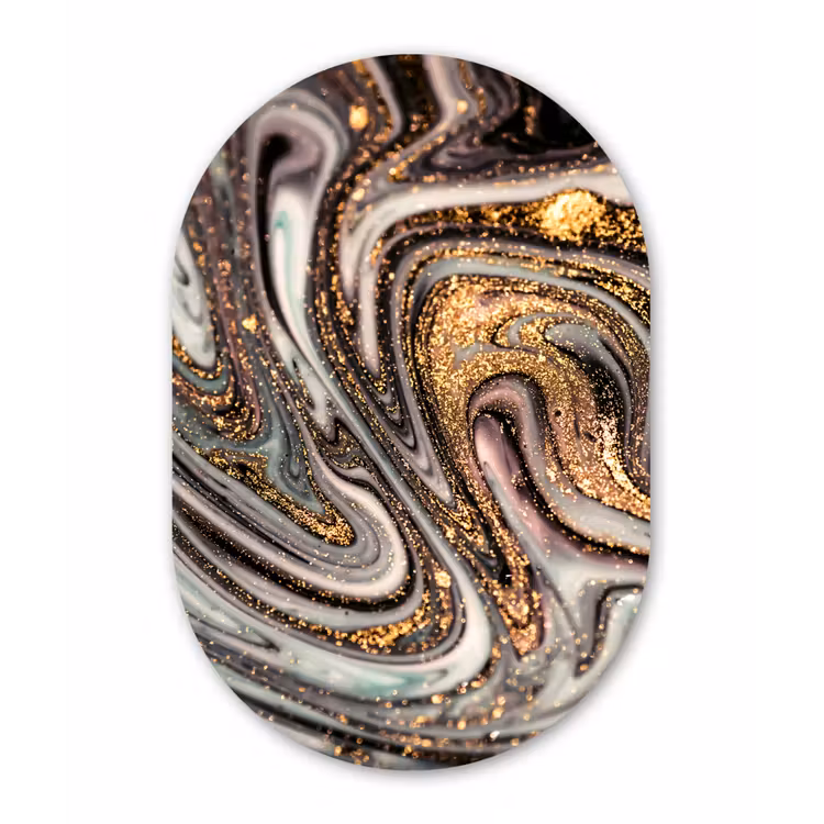 Marmerlook - Goud - Glitter - Luxe - Marmer - Wit Wandcirkel Ovaal Forex klein -3d
