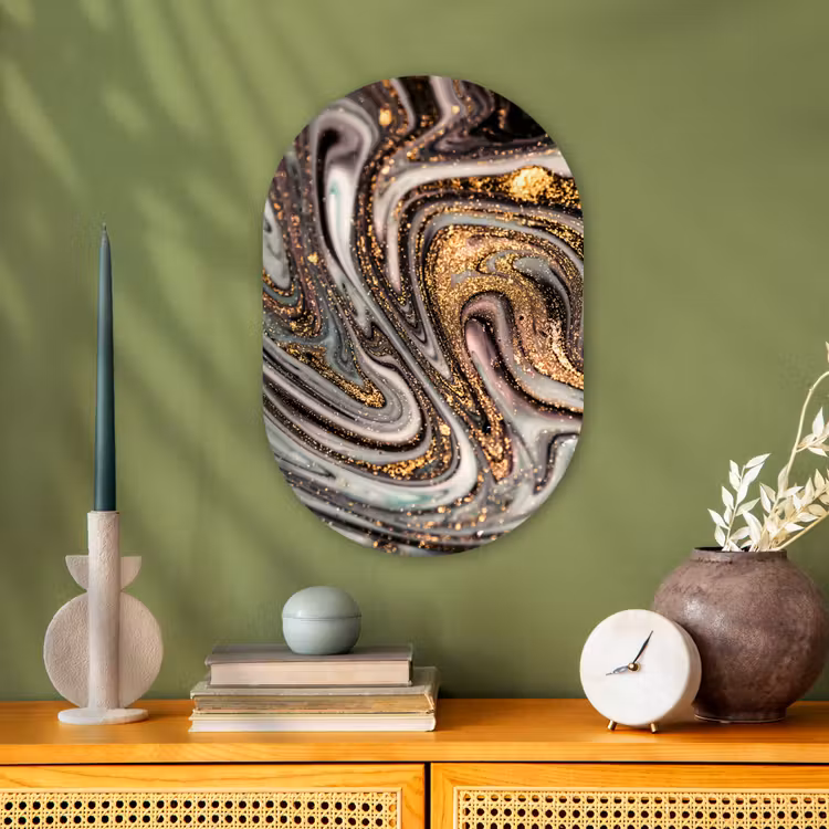 Marmerlook - Goud - Glitter - Luxe - Marmer - Wit Wandcirkel Ovaal Forex klein -sfeer2