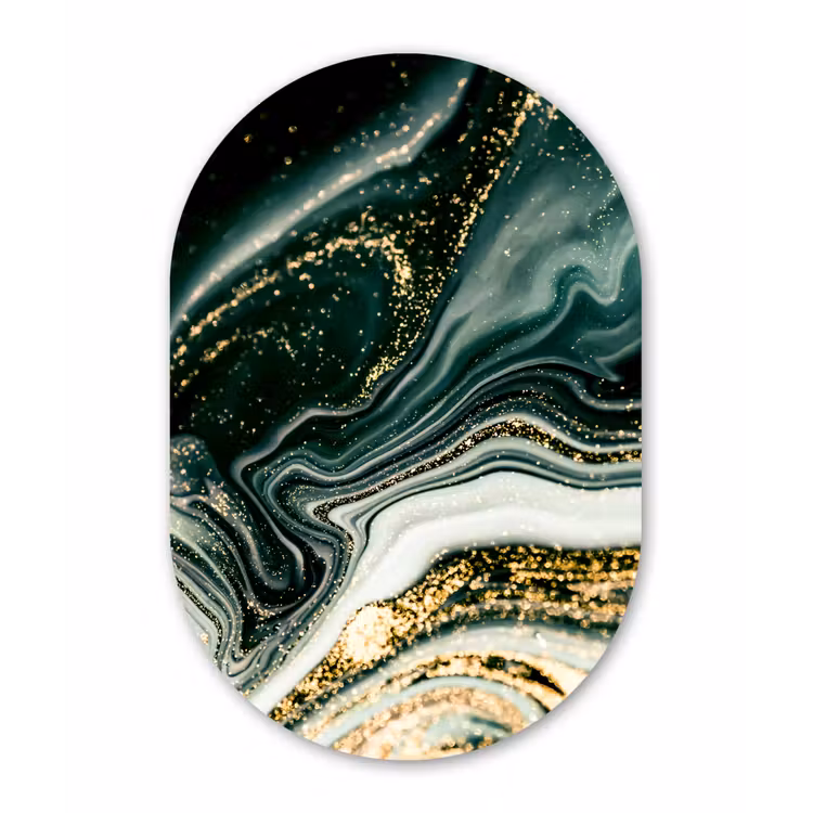 Marmerlook - Goud - Groen - Glitter - Design - Marmer Wandcirkel Ovaal Forex klein -3d