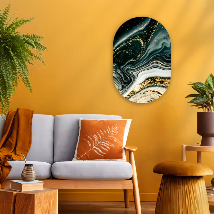 Marmerlook - Goud - Groen - Glitter - Design - Marmer Wandcirkel Ovaal Forex klein -sfeer4