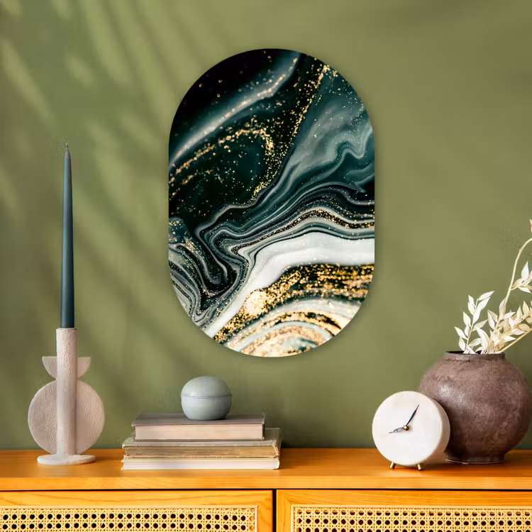 Marmerlook - Goud - Groen - Glitter - Design - Marmer Wandcirkel Ovaal Forex klein -sfeer2