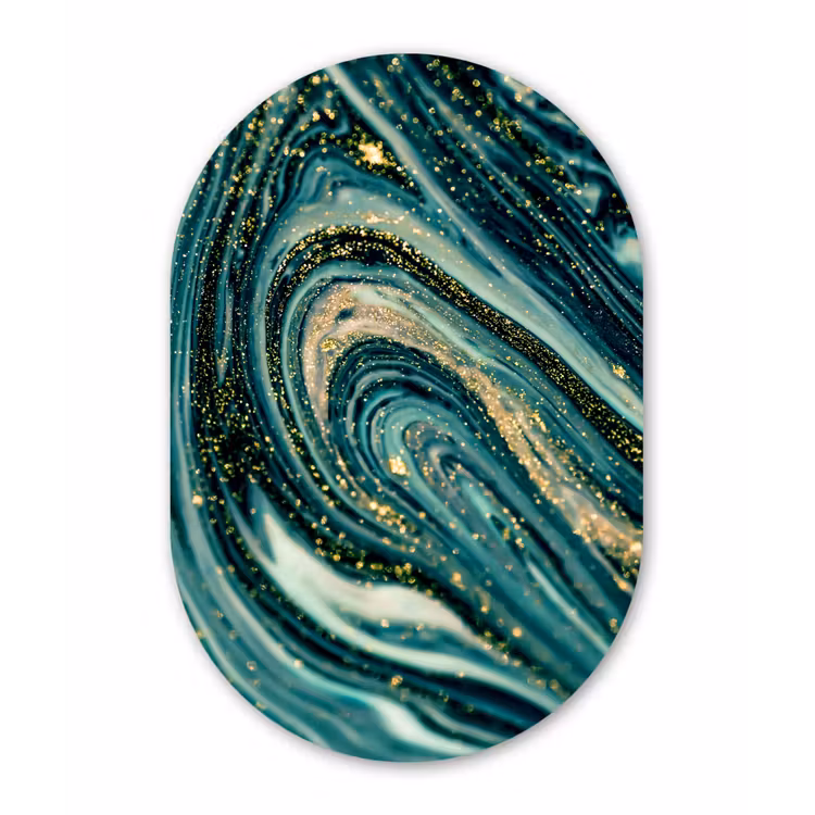 Marmerlook - Luxe - Goud - Turquoise - Glitter Wandcirkel Ovaal Forex klein -3d
