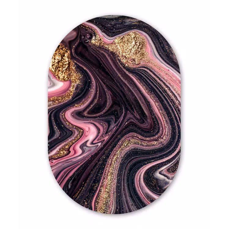 Marmerlook - Roze - Paars - Goud - Luxe - Marmer Wandcirkel Ovaal Forex klein -3d