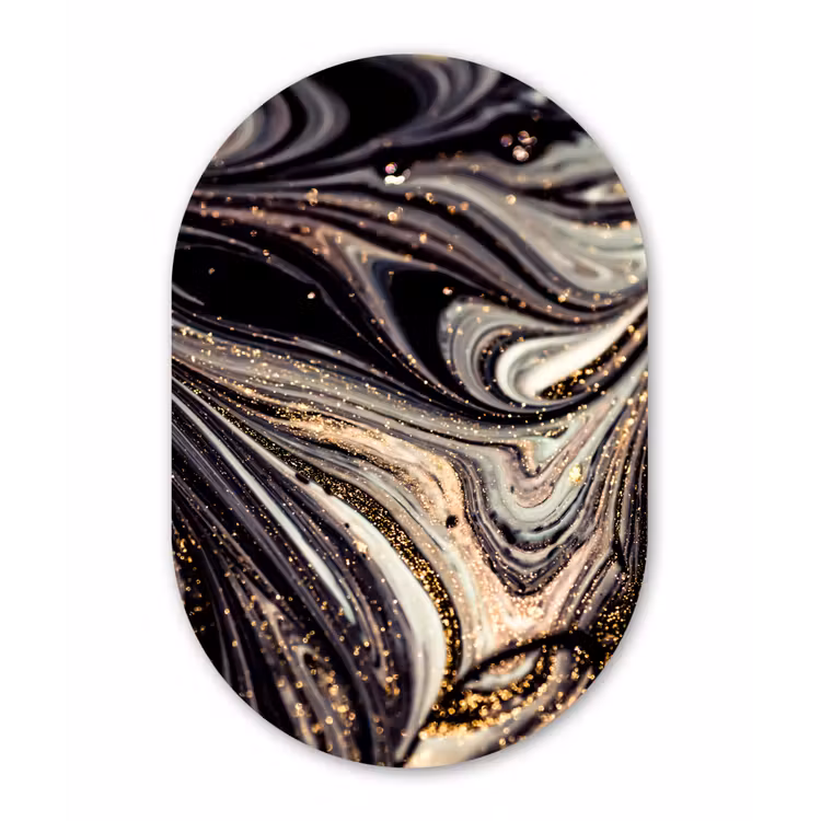 Marmerlook - Zwart - Goud - Wit - Glitter - Marmer Wandcirkel Ovaal Forex klein -3d