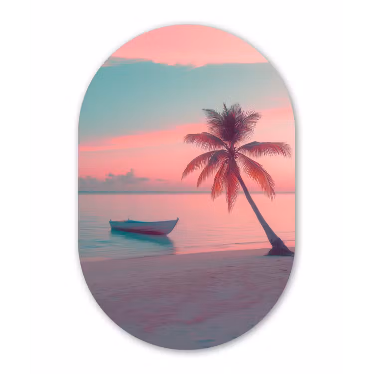Zee - Boot - Zonsondergang Wandcirkel Ovaal Forex klein -3d