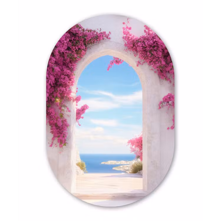 Zee - Roze - Bloemen - Poort Wandcirkel Ovaal Forex klein -3d