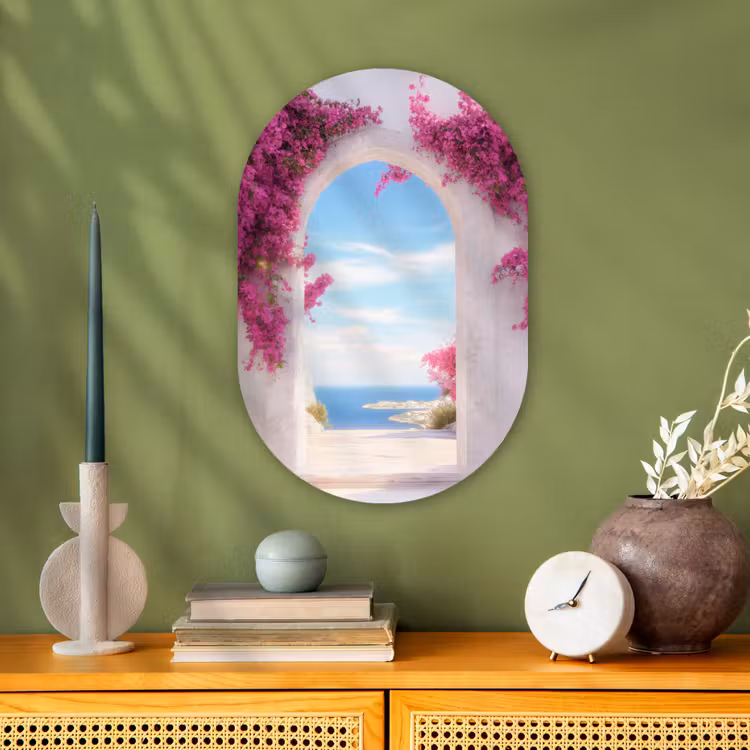 Zee - Roze - Bloemen - Poort Wandcirkel Ovaal Forex klein -sfeer2