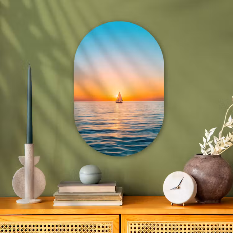 Zee - Zeilboot - Zonsondergang Wandcirkel Ovaal Forex klein -sfeer2