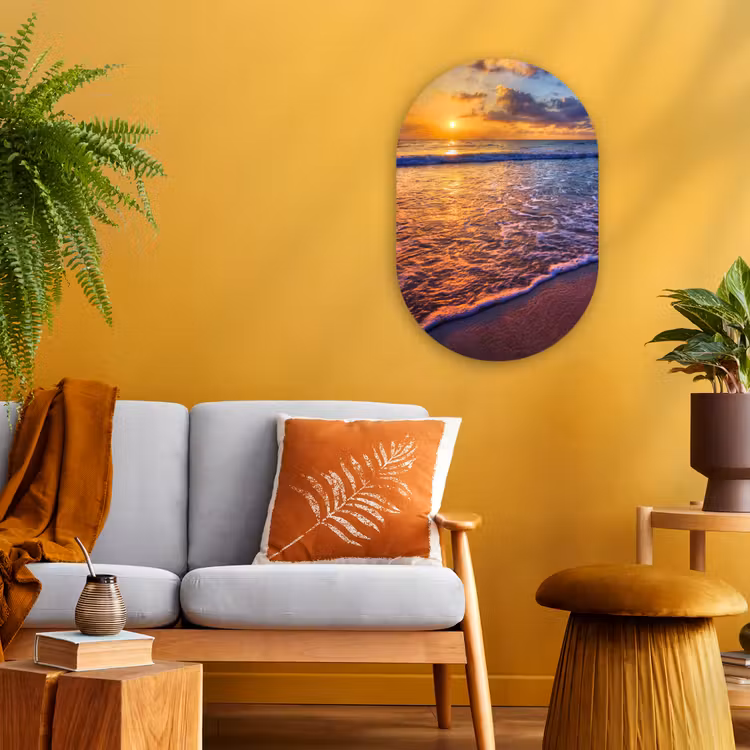 Zee - Strand - Zonsondergang - Wolken - Horizon Wandcirkel Ovaal Forex klein -sfeer4