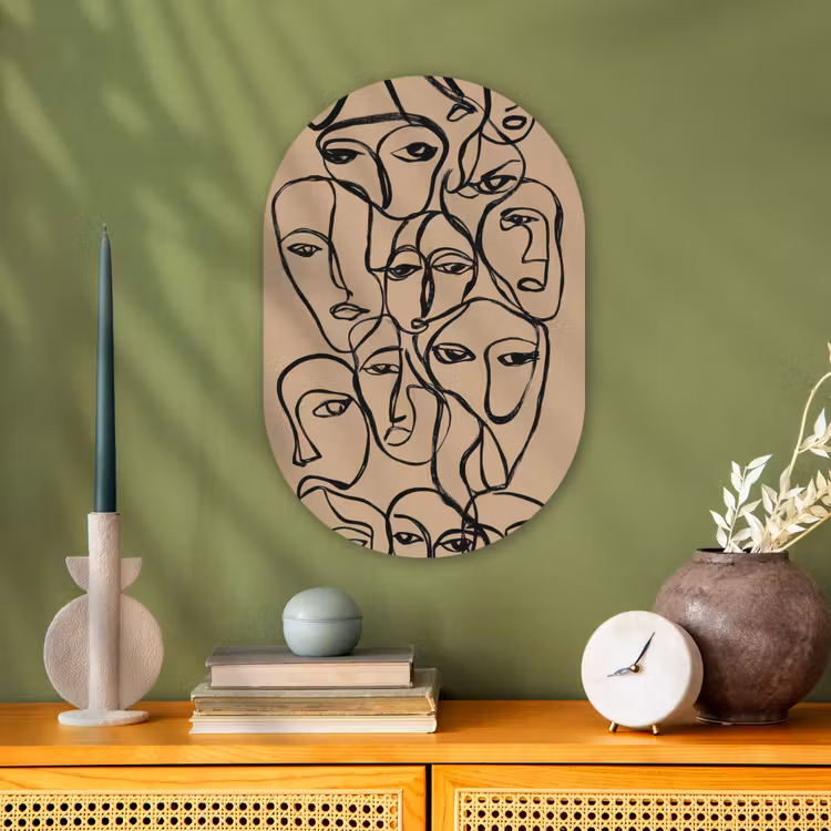 Gezichtenzee - Lijntekening - Abstract Wandcirkel Ovaal Forex klein -sfeer2