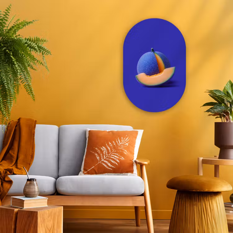 Meloen - Blauw - Oranje - Kunstzinnig Wandcirkel Ovaal Forex klein -sfeer4