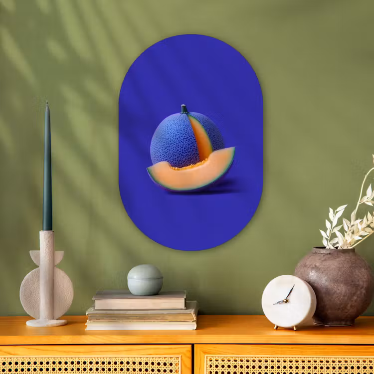 Meloen - Blauw - Oranje - Kunstzinnig Wandcirkel Ovaal Forex klein -sfeer2