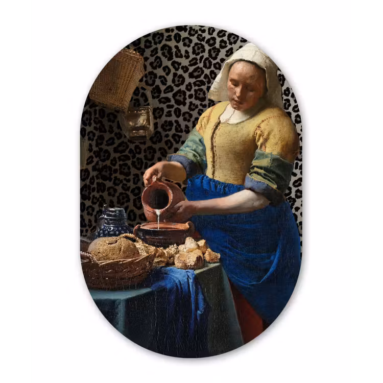 Melkmeisje - Kunst - Panterprint - Vermeer - Schilderij - Oude meesters Wandcirkel Ovaal Forex klein -3d