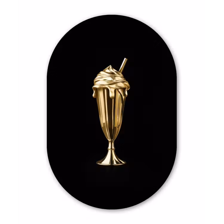 Milkshake - Goud - Drinken - Zwart Wandcirkel Ovaal Forex klein -3d