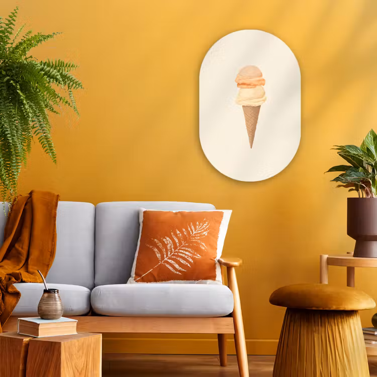 Minimalistisch - Schepijs - Hoorntje - Beige Wandcirkel Ovaal Forex klein -sfeer4