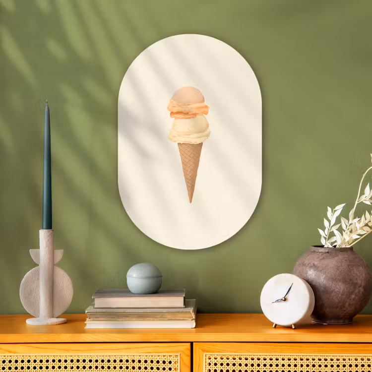 Minimalistisch - Schepijs - Hoorntje - Beige Wandcirkel Ovaal Forex klein -sfeer2