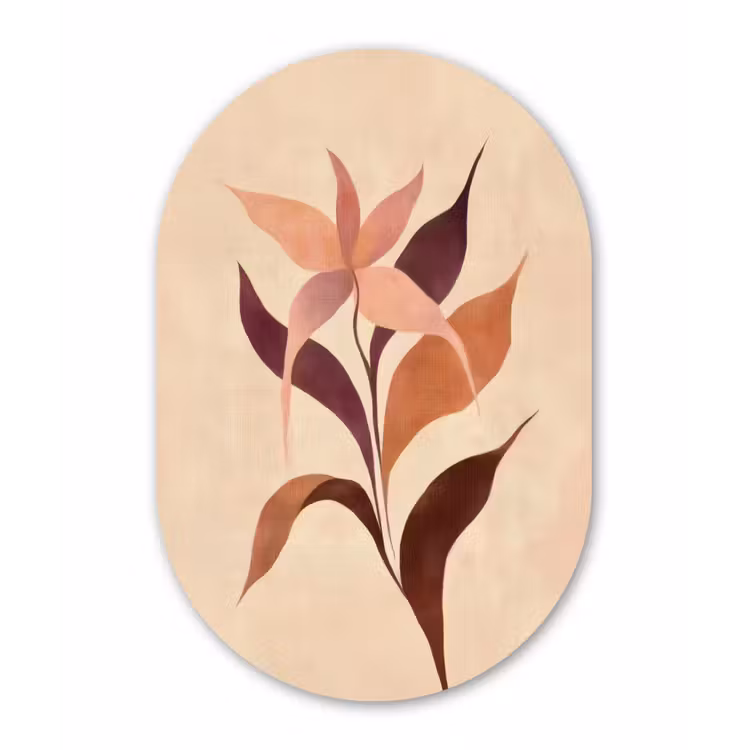 Minimalistisch - Bloem - Bladeren - Beige Wandcirkel Ovaal Forex klein -3d