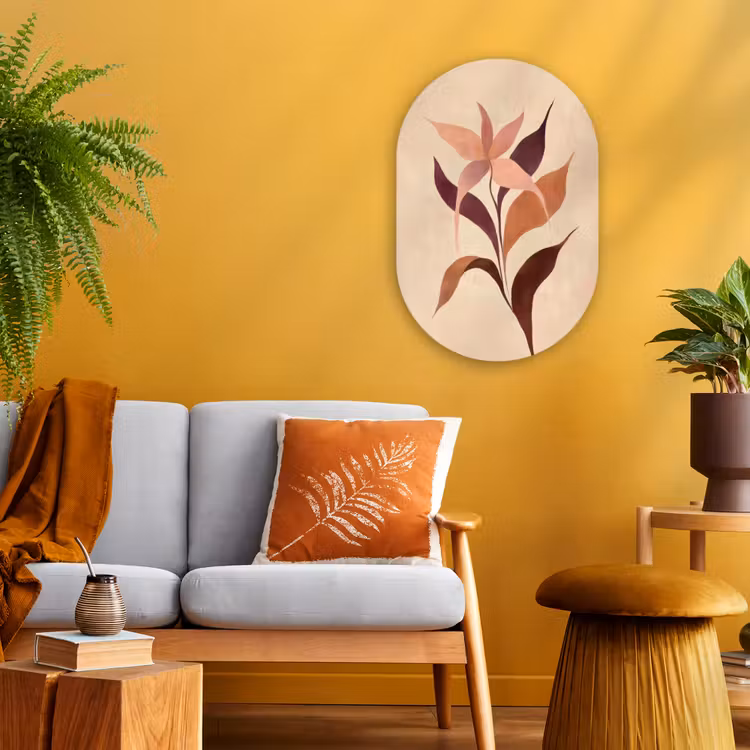 Minimalistisch - Bloem - Bladeren - Beige Wandcirkel Ovaal Forex klein -sfeer4