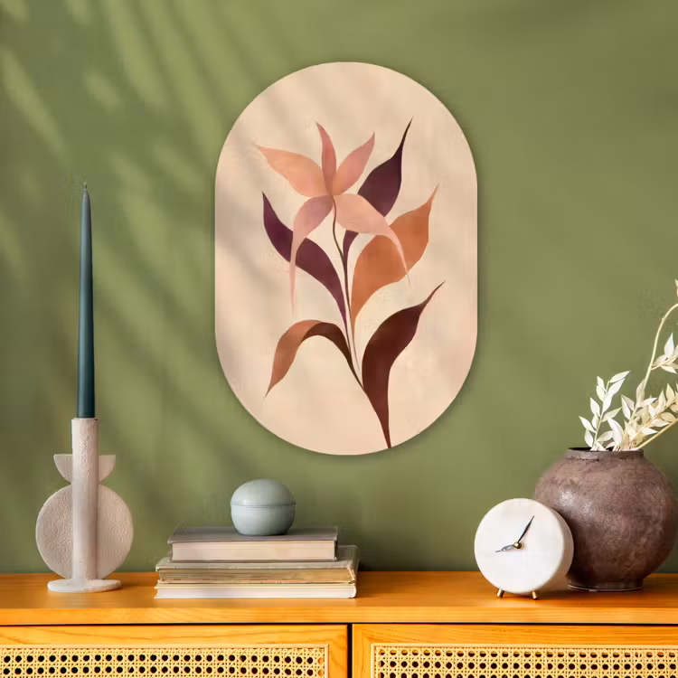 Minimalistisch - Bloem - Bladeren - Beige Wandcirkel Ovaal Forex klein -sfeer2