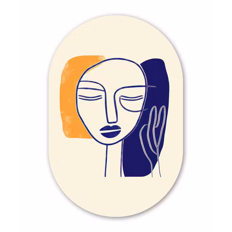 Minimalistisch - Gezicht - Hand - Oranje - Blauw Wandcirkel Ovaal Forex klein -3d