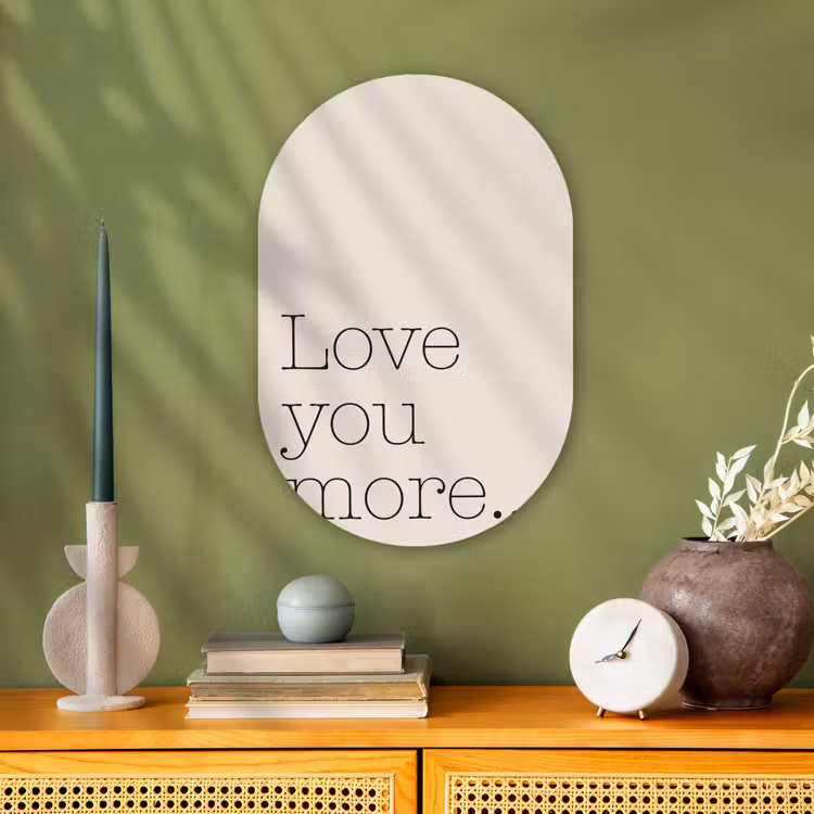 Minimalistisch - Love - Beige Wandcirkel Ovaal Forex klein -sfeer2