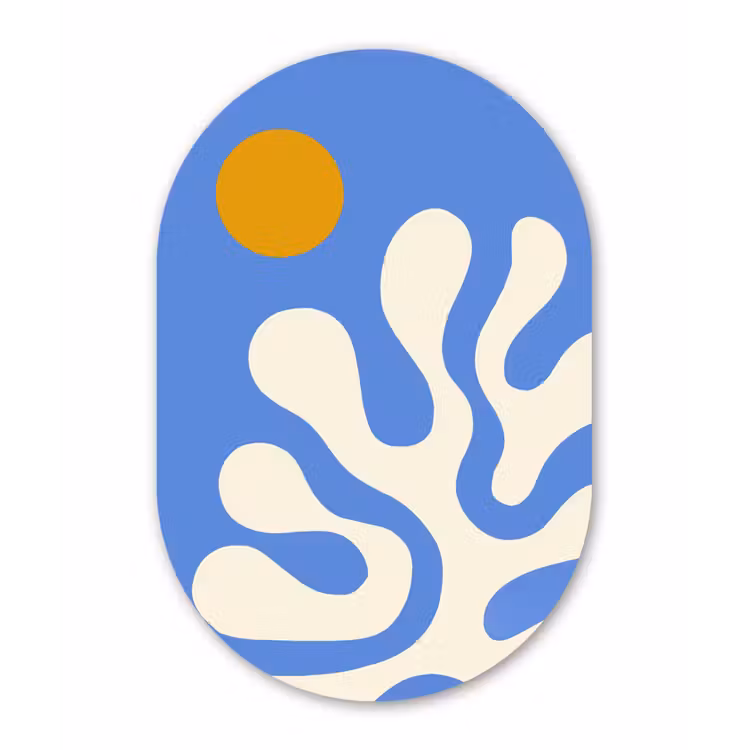 Minimalistisch - Organisch patroon - Blauw Wandcirkel Ovaal Forex klein -3d