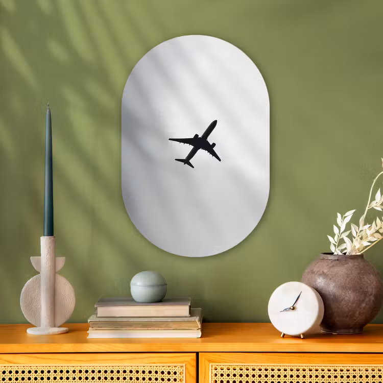 Minimalistisch - Silhouet - Zwart - Vliegtuig Wandcirkel Ovaal Forex klein -sfeer2