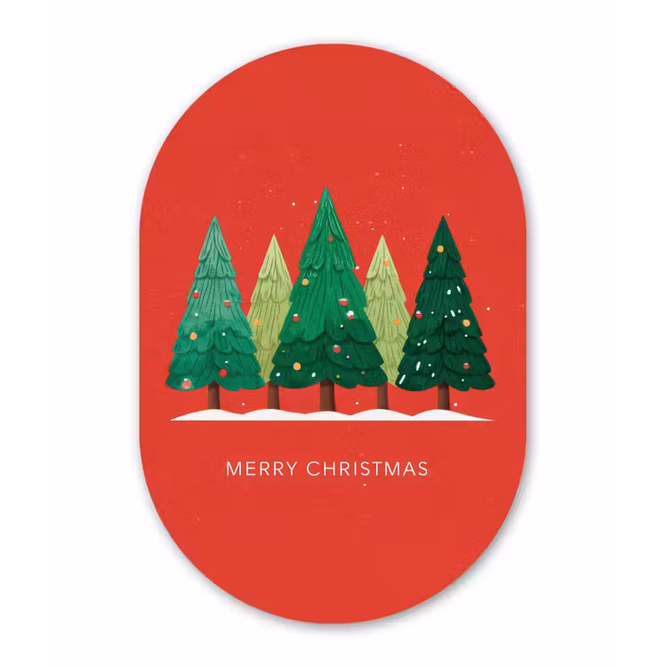 Minimalistisch - Kerstbomen - Rood - Sneeuw Wandcirkel Ovaal Forex klein -3d