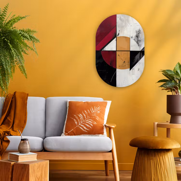 Modern - Abstract - Geometrisch - Rood - Industrieel Wandcirkel Ovaal Forex klein -sfeer4