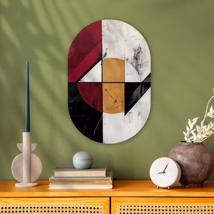 Modern - Abstract - Geometrisch - Rood - Industrieel Wandcirkel Ovaal Forex klein -sfeer2