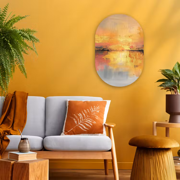 Modern - Abstract - Goud - Roze Wandcirkel Ovaal Forex klein -sfeer4
