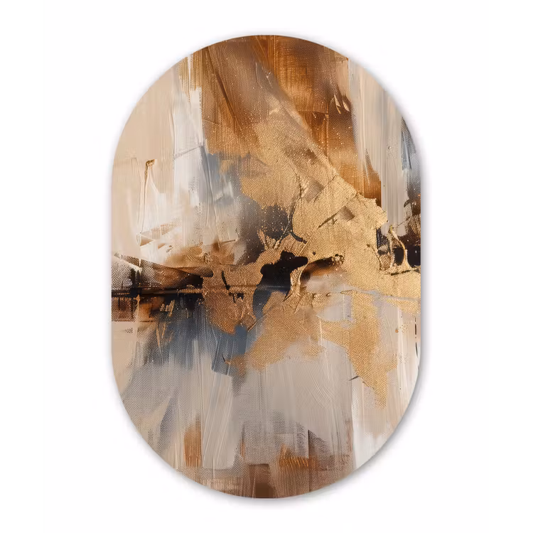 Modern - Bruin - Abstract - Beige Wandcirkel Ovaal Forex klein -3d
