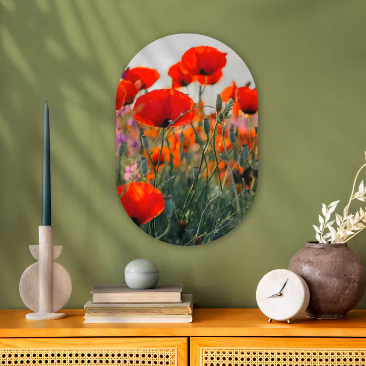 Klaproos - Bloemen - Wilde bloemen Wandcirkel Ovaal Forex klein -sfeer2