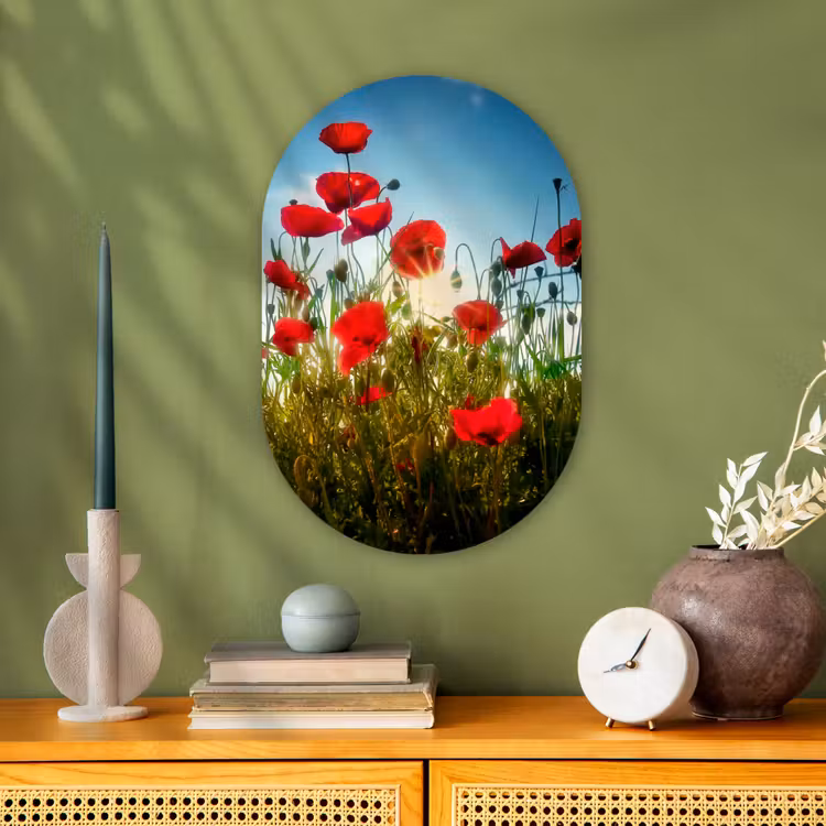 Klaprozen - Toscane - Zon - Rood - Blauw Wandcirkel Ovaal Forex klein -sfeer2
