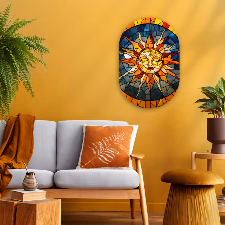 Mozaïek - Zon - Geel - Cirkel Wandcirkel Ovaal Forex klein -sfeer4