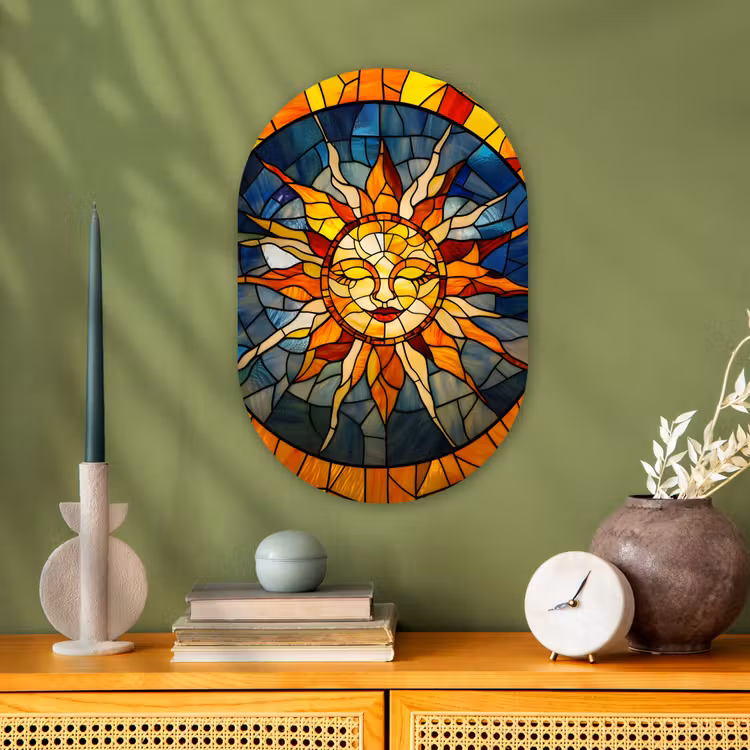 Mozaïek - Zon - Geel - Cirkel Wandcirkel Ovaal Forex klein -sfeer2